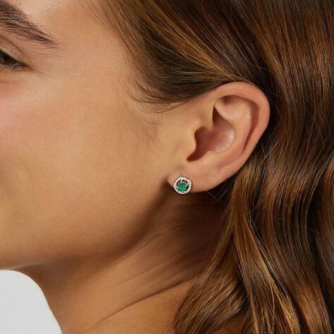 Orecchini Lobo Punto Luce Elizabeth Crown Oro Bianco Smeraldo Diamante - Orecchini a Lobo Donna | Stroili
