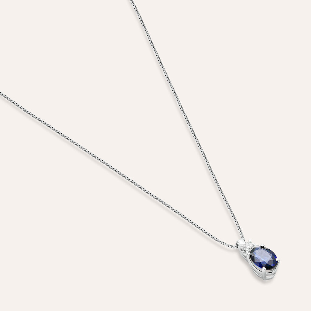 Collana Punto Luce Elizabeth Crown Oro Bianco Zaffiro Diamante