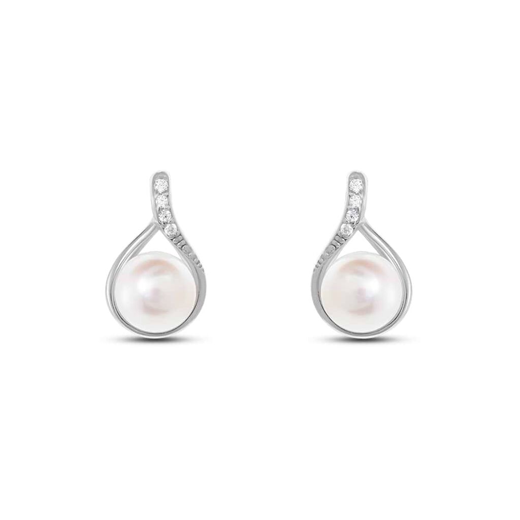 Orecchini Lobo Gabrielle Oro Bianco Perla D'Acqua Dolce Cubic Zirconia - Orecchini a Lobo Donna | Stroili