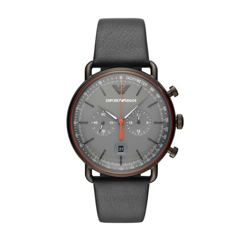 Emporio Armani orologio cronografo in acciaio grigio e cinturino in pelle grigio con quadrante grigio - Orologi Uomo | Stroili