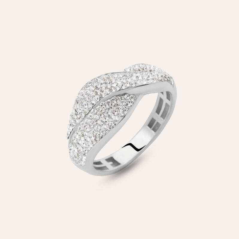 Anello Fascia Christelle Oro Bianco Cristallo - Anelli a Fascia Larga Donna | Stroili