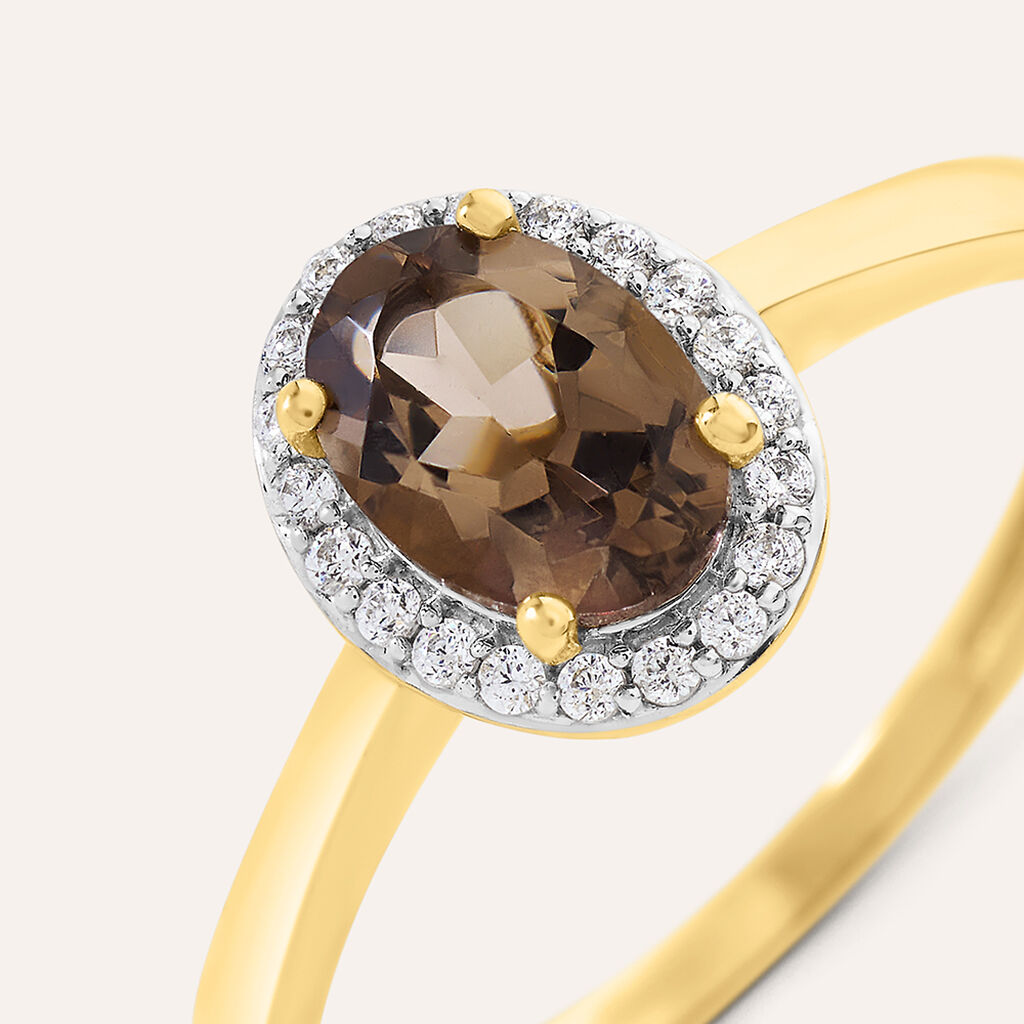Anello Solitario Am&eacute;lie Oro Giallo Quarzo Cubic Zirconia