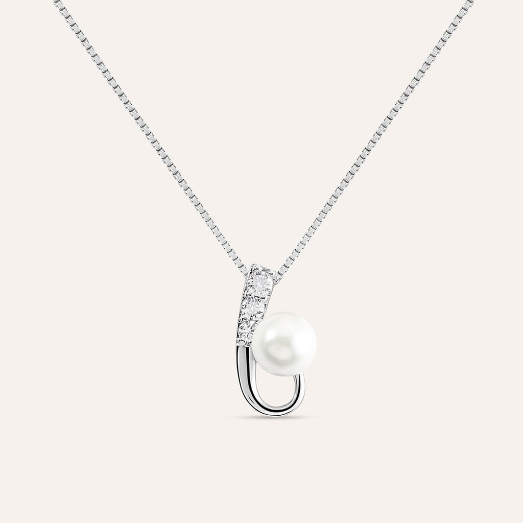 Collana Silver Pearls Argento Rodiato Perla sintentica Cubic Zirconia