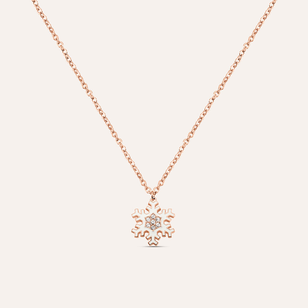 Collana Lady Sweet Acciaio Rosato Fiocco di neve e Cristalli