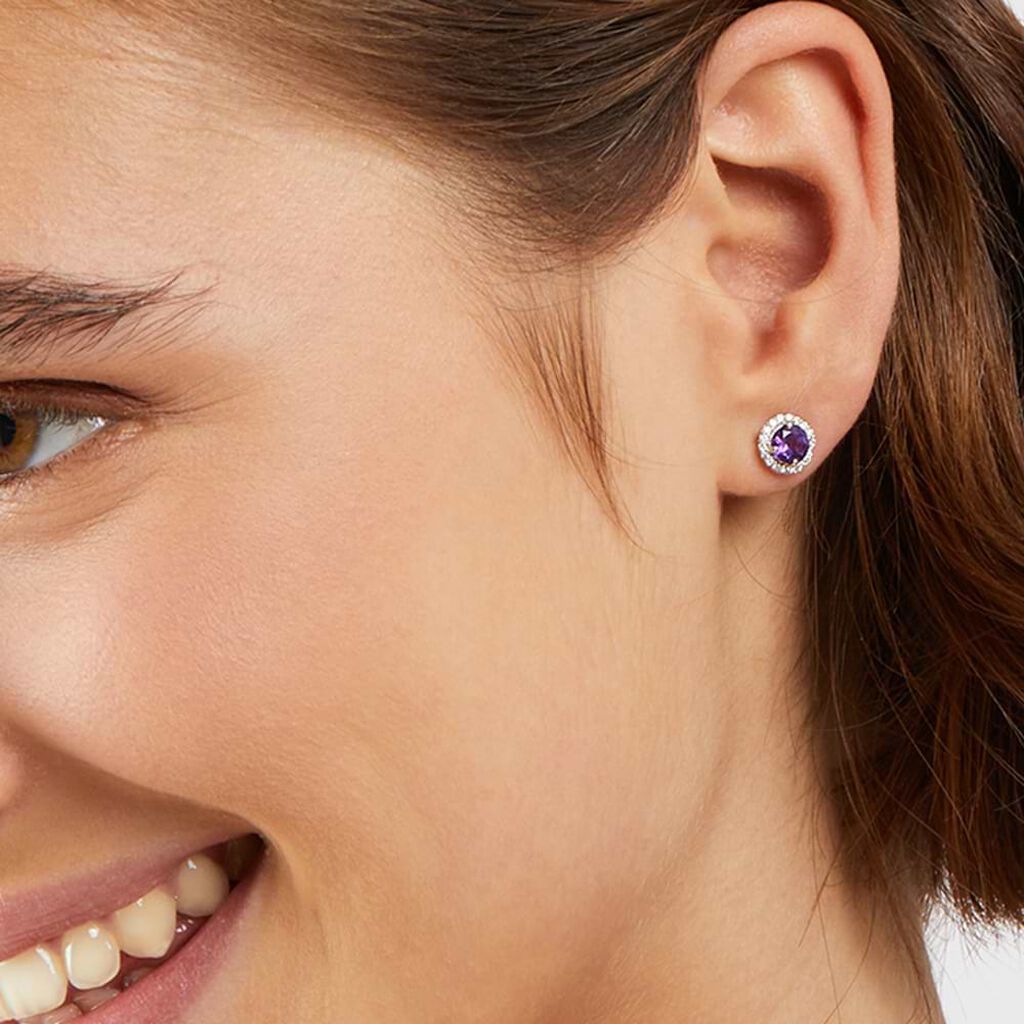Orecchini Lobo Punto Luce Amélie Oro Bianco Ametista Cubic Zirconia - Orecchini a Lobo Donna | Stroili