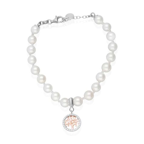 Bracciale Silver Pearls Argento Bicolore Bianco / Rosa Perla sintentica Cubic Zirconia - Bracciali Donna | Stroili