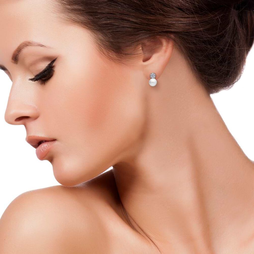 Orecchini Lobo Silver Pearls Argento Rodiato Perla sintentica Cubic Zirconia