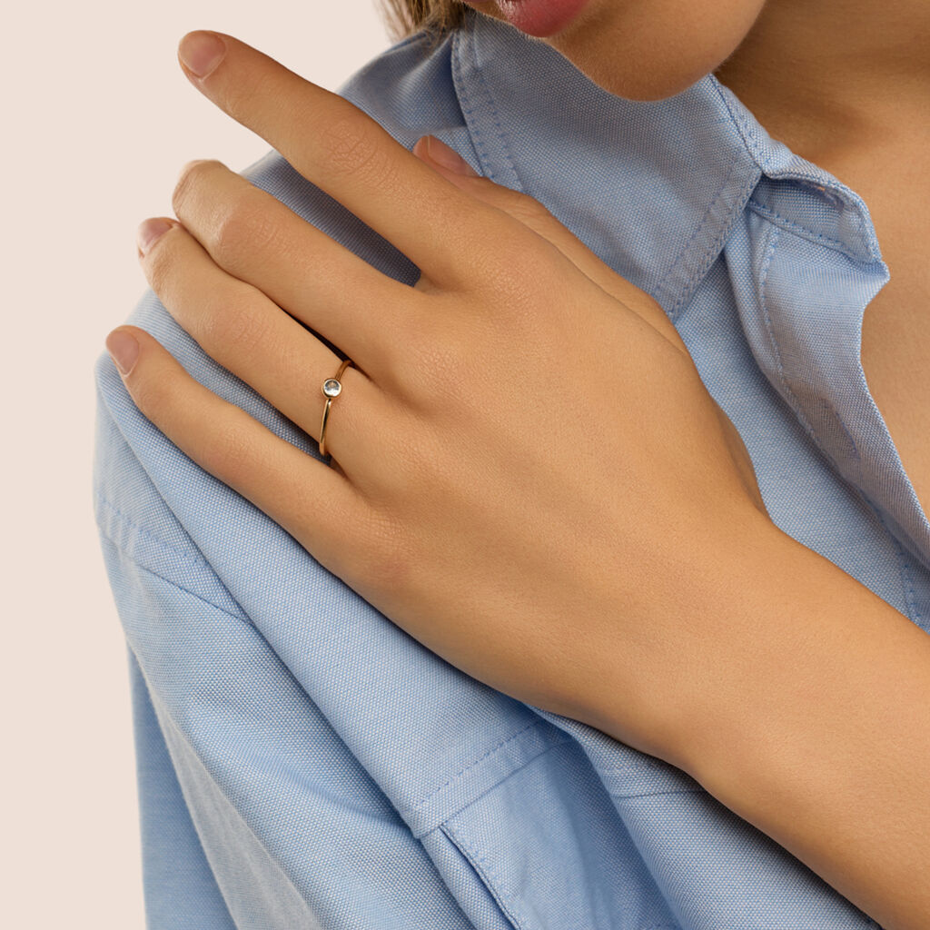 Anello Solitario Golden Dream Placcato Oro Giallo Cristallo