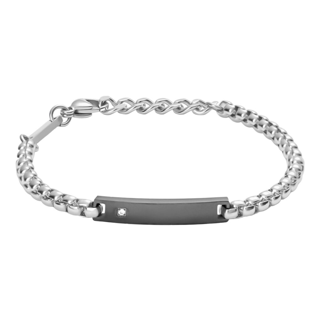 Bracciale Con Targhetta Man Code Acciaio Bicolore Bianco / Nero Cubic Zirconia - Bracciali con Incisione Uomo | Stroili