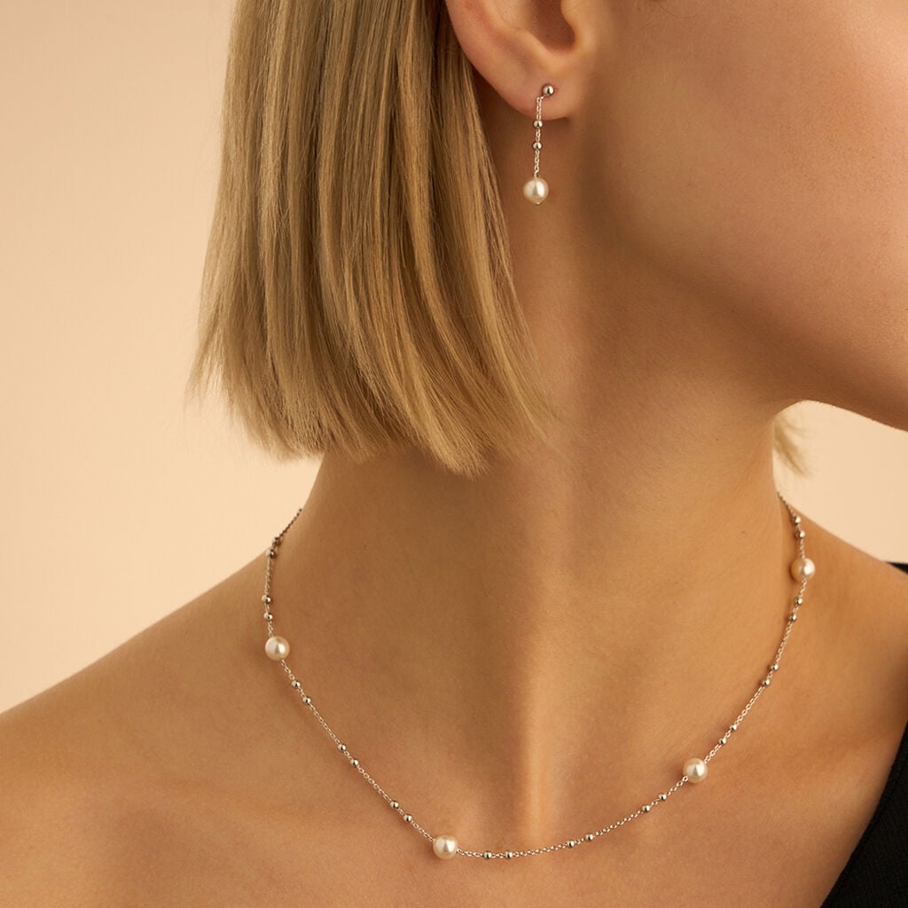 Orecchini Pendenti Silver Pearls Argento Rodiato Perla sintetica