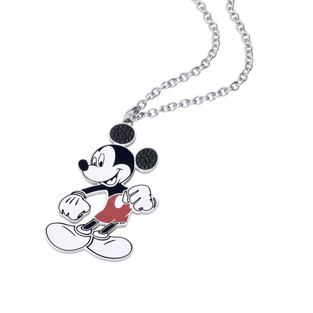 Collana lunga in acciaio con ciondolo Topolino e strass neri - Collane Donna | Stroili