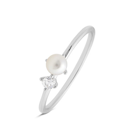 Anello Fantasia Gabrielle Oro Bianco Perla D'Acqua Dolce Cubic Zirconia - Anelli con Pietre Donna | Stroili