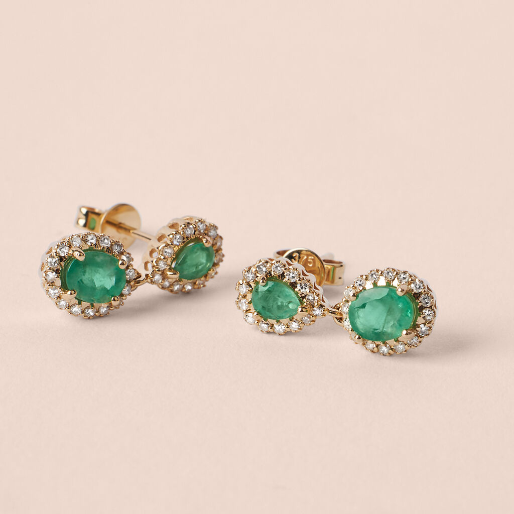 Orecchini Pendenti Charlotte Oro Giallo Smeraldo Diamante Diamante