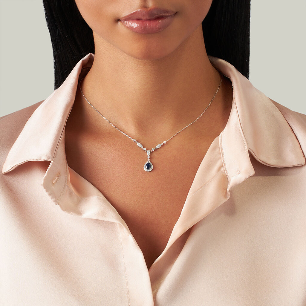 Collana Elizabeth Crown Oro Bianco Zaffiro Diamante - Collane Donna | Stroili