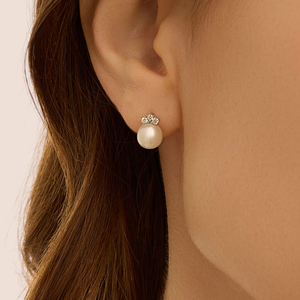 Orecchini Lobo Gold Pearls Oro Bianco Perla D'Acqua Dolce Diamante