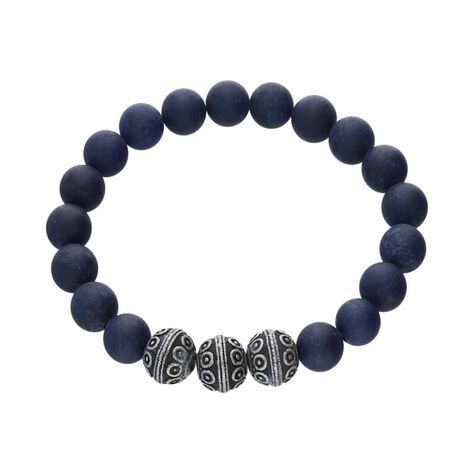 Bracciale elastico con pietre rotonde blu e acciaio - Bracciali Uomo | Stroili