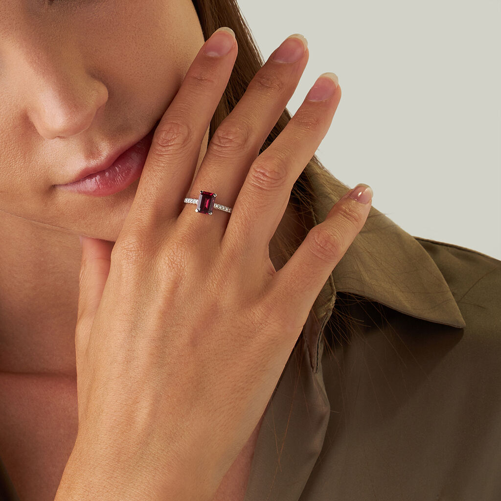 Anello Solitario Jasmine Oro Bianco Rodolite Diamante - Anelli con Pietre Donna | Stroili