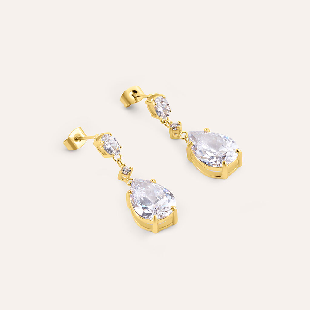 Orecchini Pendenti Aura Acciaio Dorato Cubic Zirconia