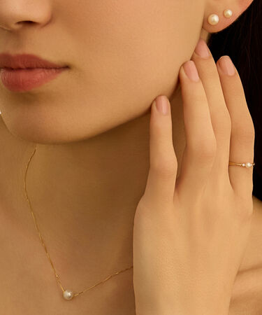 Anello Solitario Gabrielle Oro Giallo Perla D'Acqua Dolce Cubic Zirconia