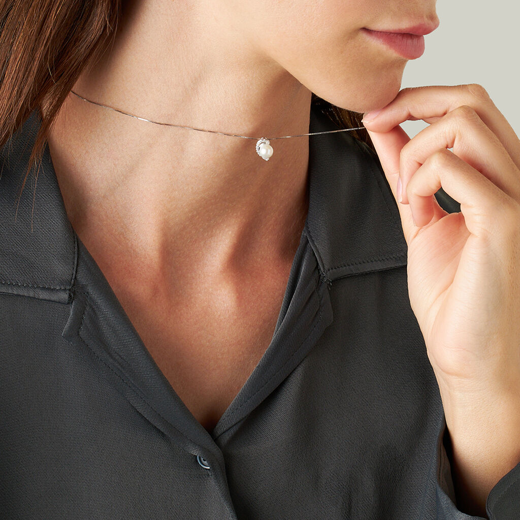 Collana Gabrielle Oro Bianco Perla D'Acqua Dolce Cubic Zirconia - Collane Donna | Stroili