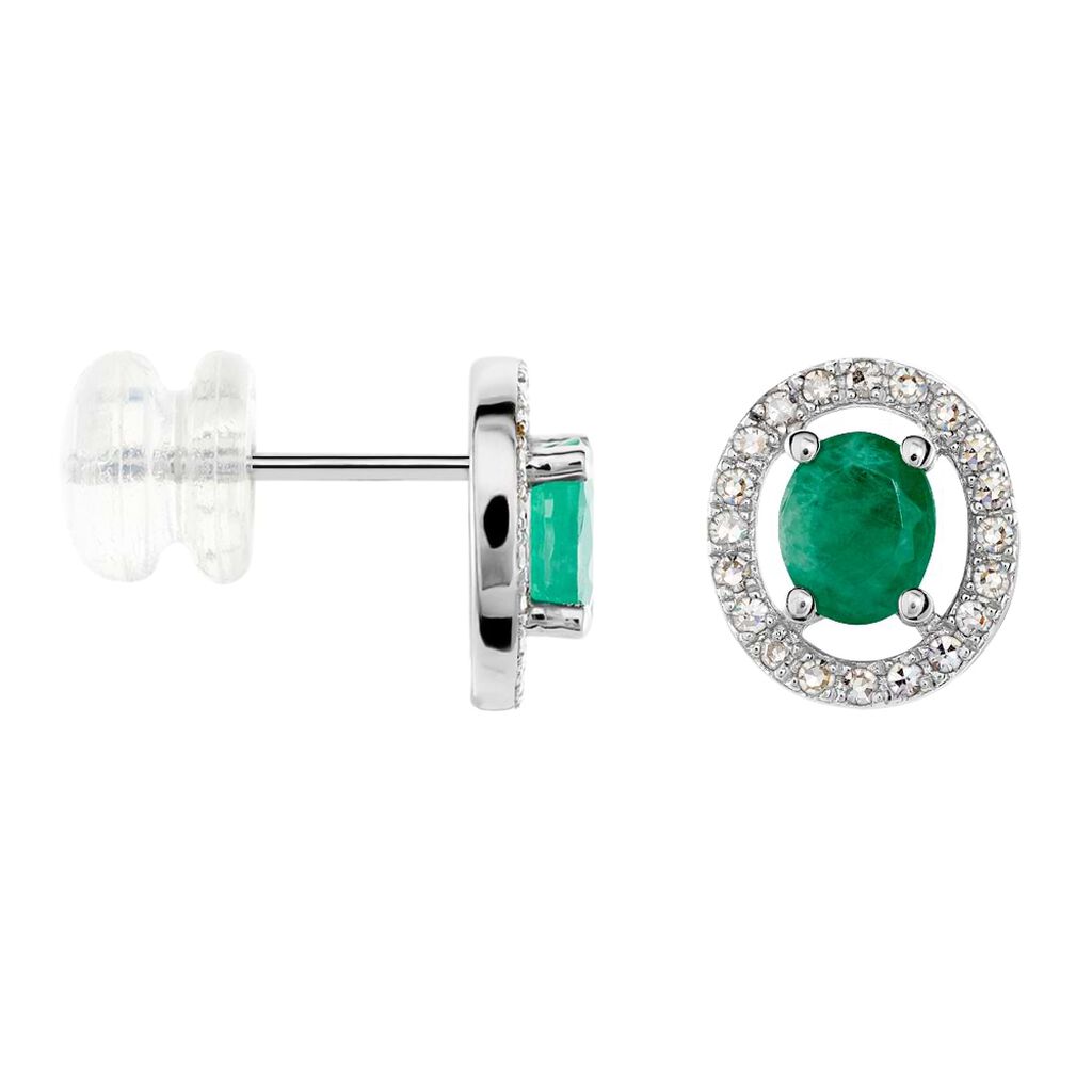 Orecchini Lobo Punto Luce Elizabeth Crown Oro Bianco Smeraldo Diamante - Orecchini a Lobo Donna | Stroili