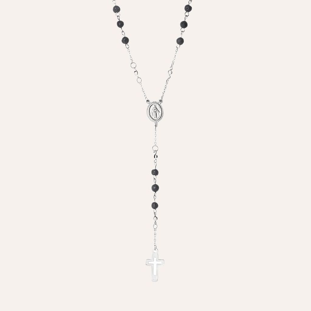 Collana Rosario Man Code Acciaio Pietra lavica