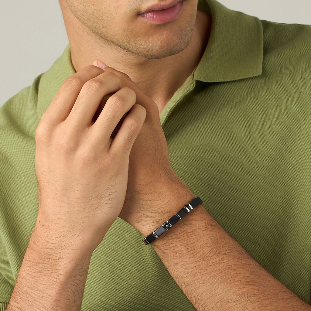 Bracciale Man Code Acciaio Bicolore Bianco / Nero Cubic Zirconia - Bracciali Uomo | Stroili