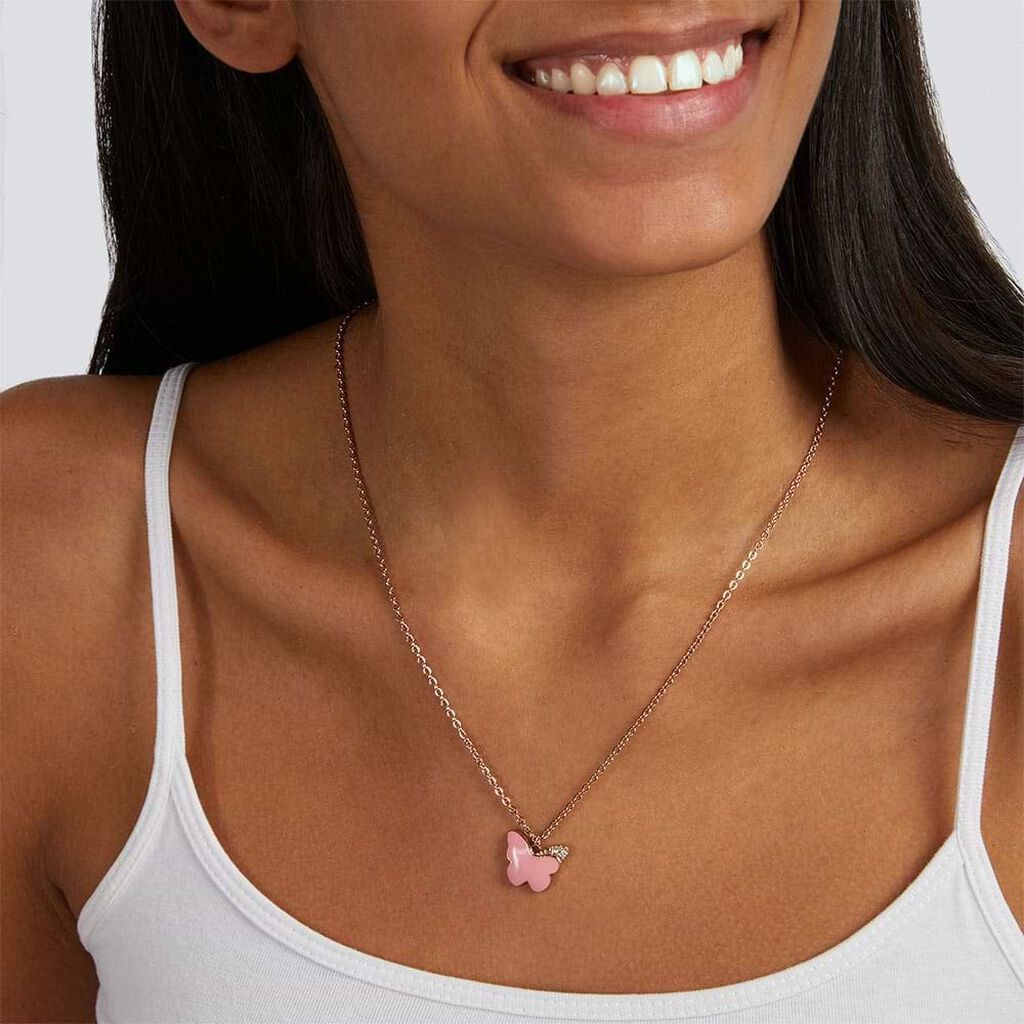 Collana Lady Sweet Acciaio Rosato Farfalla e Cristalli - Collane Donna | Stroili