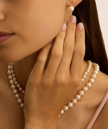 Orecchini Lobo Gold Pearls Oro Bianco Perla D'Acqua Dolce Diamante