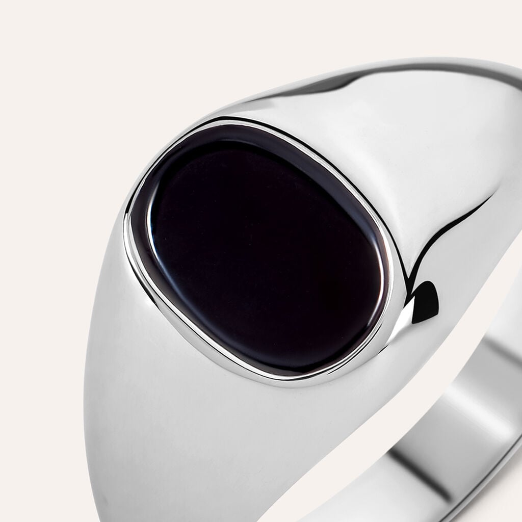 Anello Chevalier Gentleman Argento Rodiato Onice