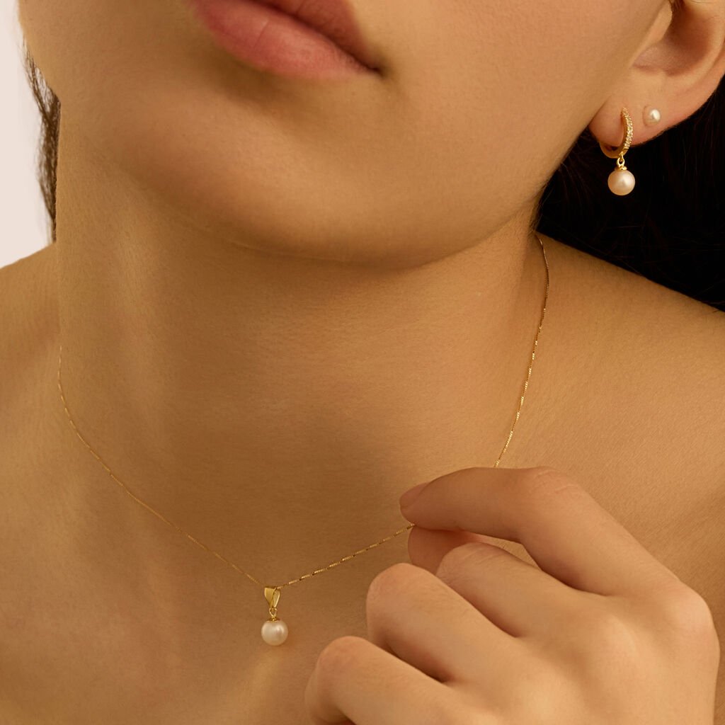 Orecchini Lobo Gabrielle Oro Giallo Perla D'Acqua Dolce
