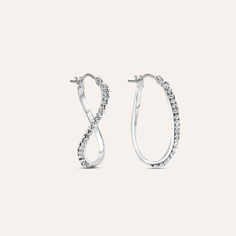 Orecchini A Cerchio Toujours Oro Bianco Cristallo - Orecchini a Cerchio Donna | Stroili