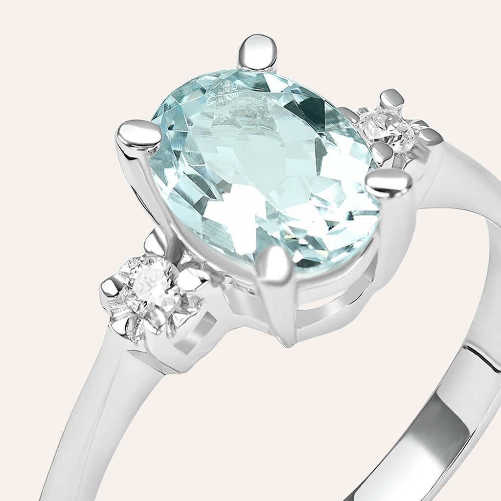 Anello Solitario Acquamarina Oro Bianco Acquamarina Diamante - Anelli con Pietre Donna | Stroili