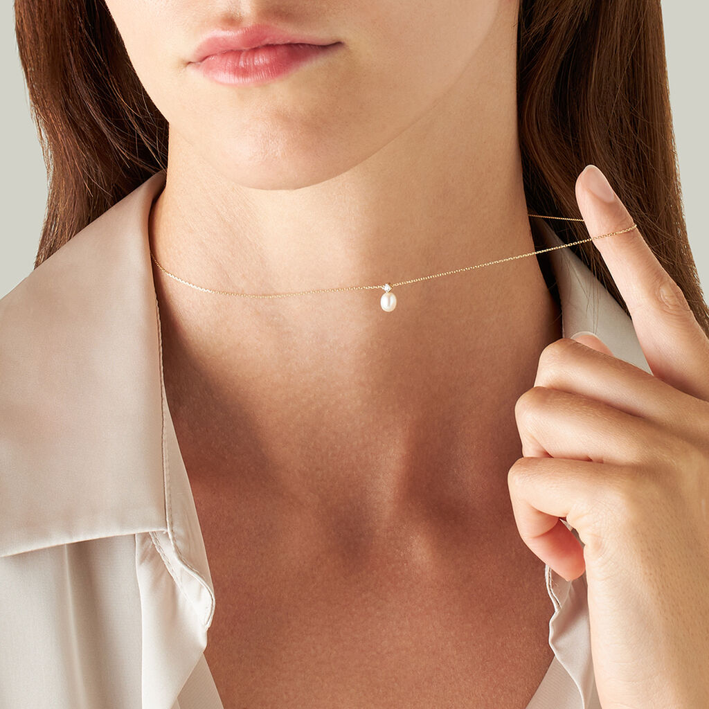 Collana Gabrielle Oro Giallo Perla D'Acqua Dolce Cubic Zirconia - Collane Donna | Stroili