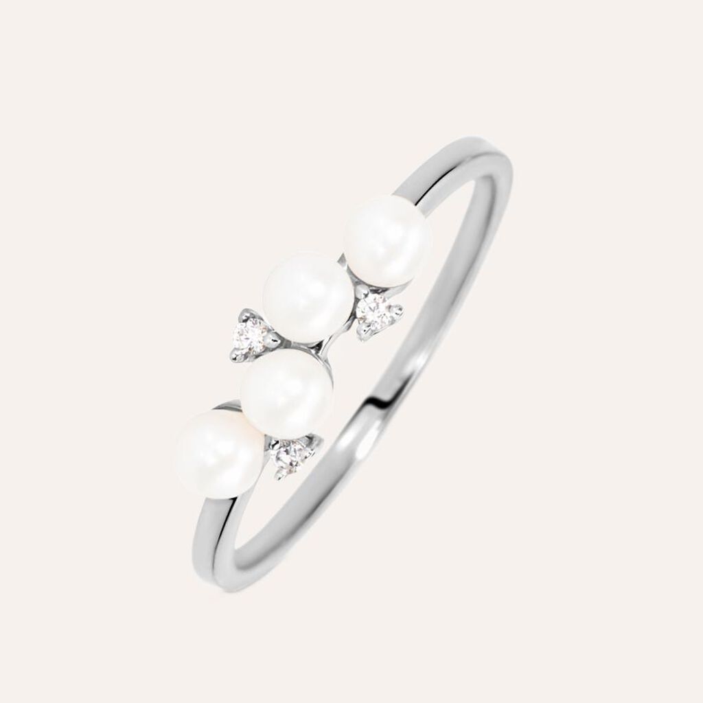 Anello Fantasia Gabrielle Oro Bianco Perla D'Acqua Dolce Cubic Zirconia