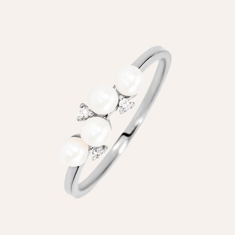 Anello Fantasia Gabrielle Oro Bianco Perla D'Acqua Dolce Cubic Zirconia - Anelli con Pietre Donna | Stroili