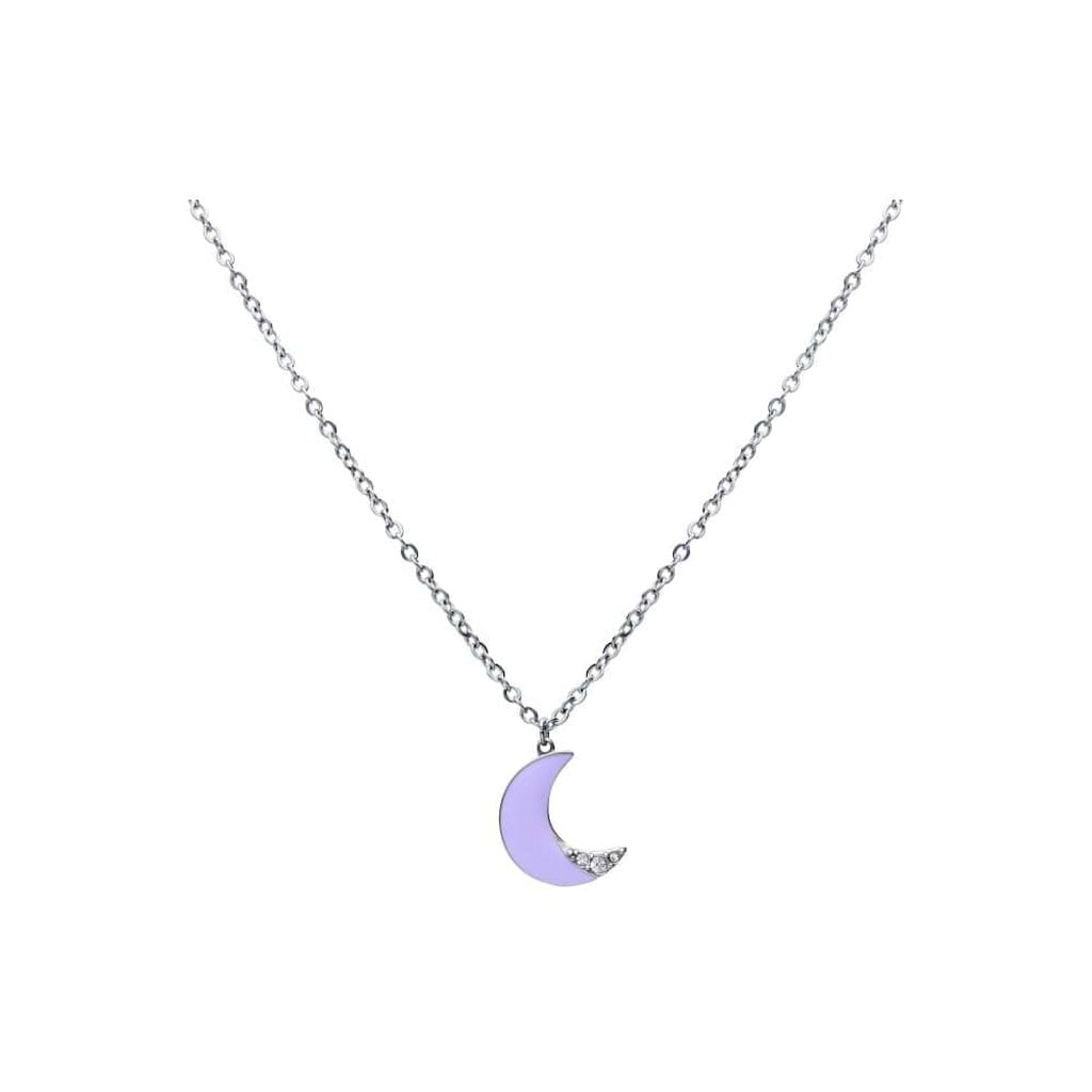 Girocollo con ciondolo luna lilla in acciaio e strass