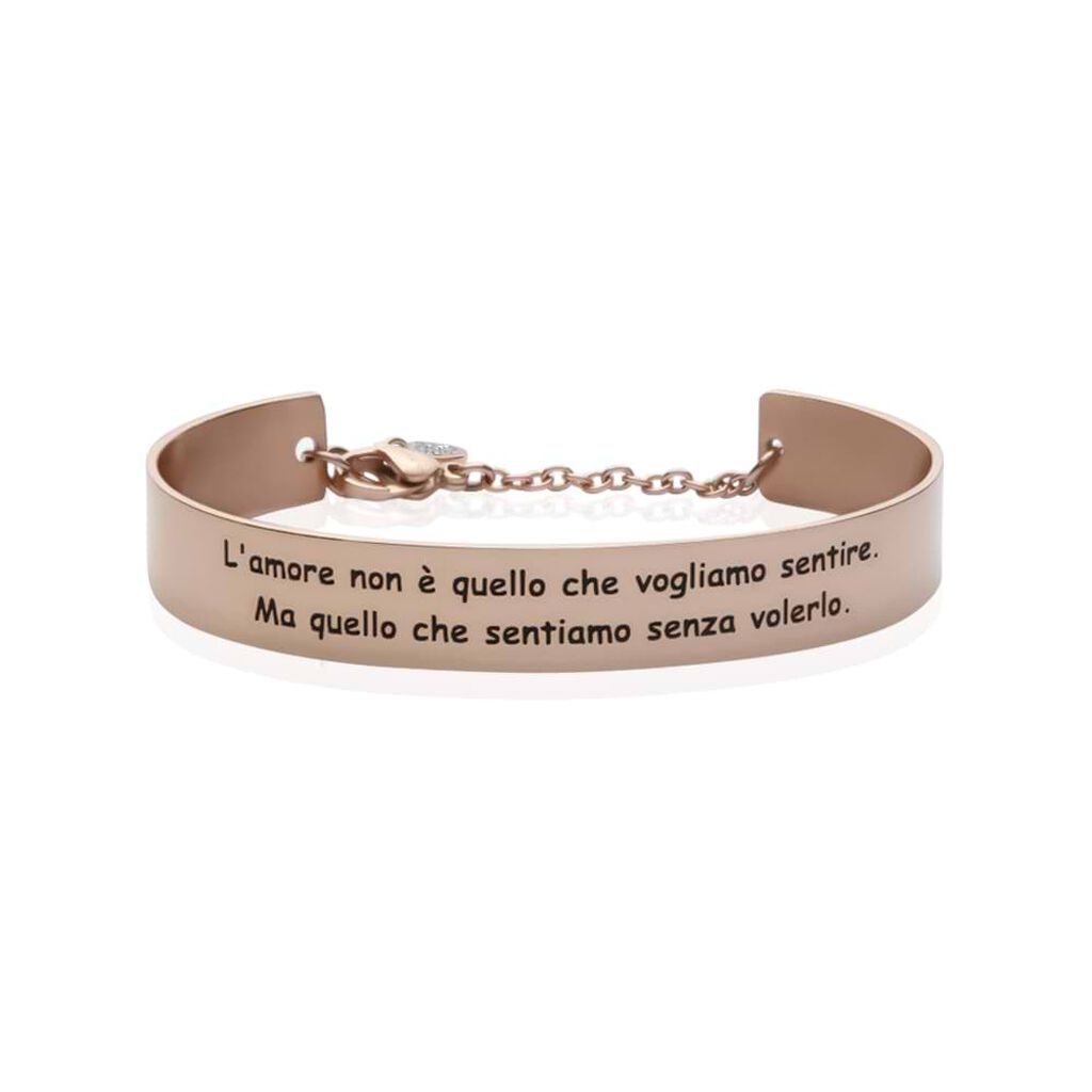 Bangle L'amore non &egrave; quello che vogliamo sentire. Ma quello che sentiamo senza volerlo in acciaio rosatoBracciale in corda e acciaio con ciondolo a croce marrone
