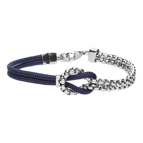 Bracciale in acciaio e corda blu - Bracciali Uomo | Stroili