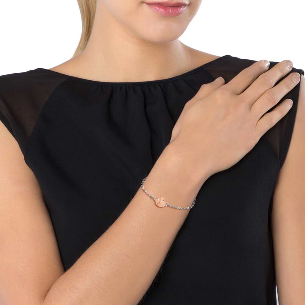 Bracciale coccinella in acciaio rosato e cristalli