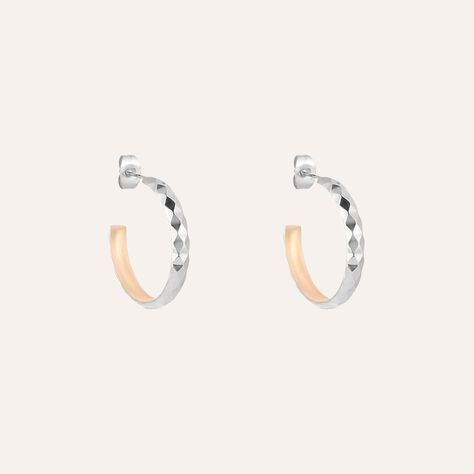 Orecchini a cerchio Lady Code Acciaio Bicolore Diamantato - Orecchini a Cerchio Donna | Stroili