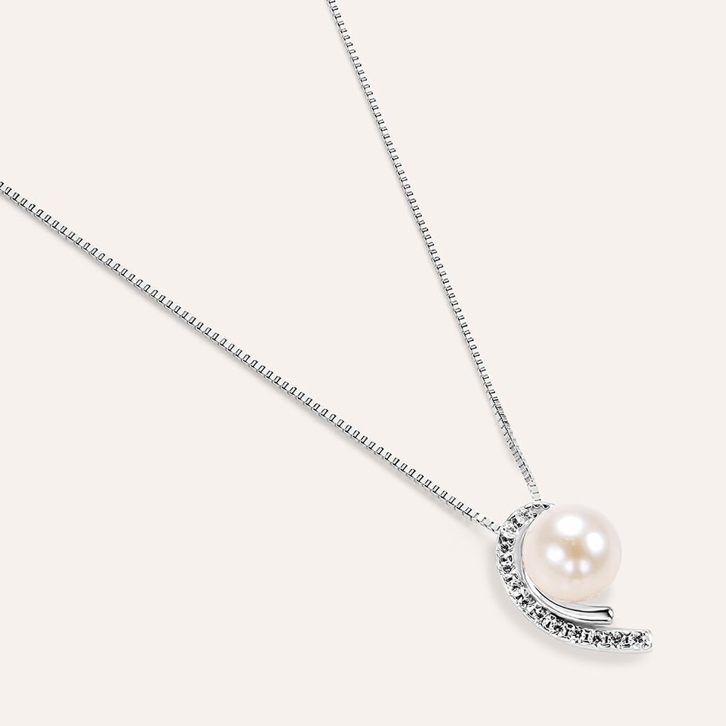 Collana Gabrielle Oro Bianco Perla D'Acqua Dolce Cubic Zirconia