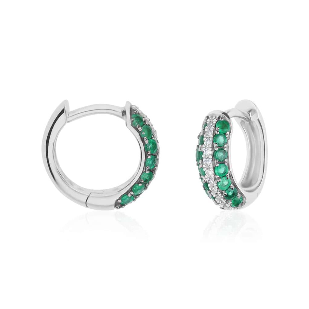 Orecchini A Cerchio Charlotte Oro Bianco Smeraldo Diamante - Orecchini a Cerchio Donna | Stroili