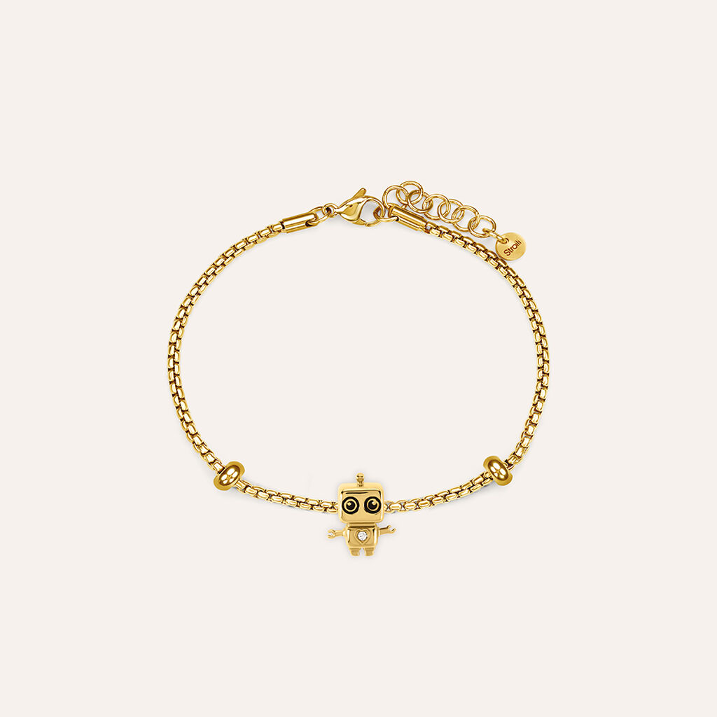 Bead Robot Essential Code Acciaio Dorato Cubic Zirconia