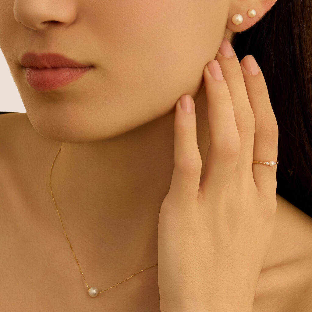 Anello Solitario Gabrielle Oro Giallo Perla D'Acqua Dolce Cubic Zirconia