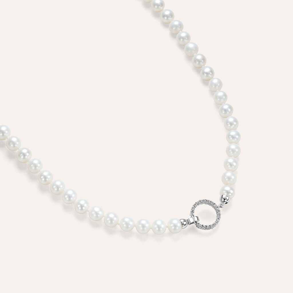 Collana Gabrielle Oro Bianco Perla D'Acqua Dolce Cubic Zirconia