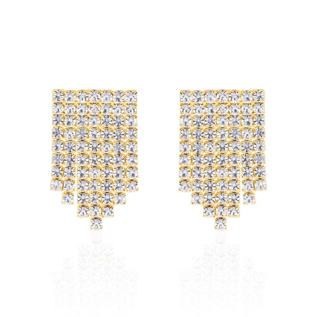 Orecchini pendenti multifilo in metallo dorato con strass