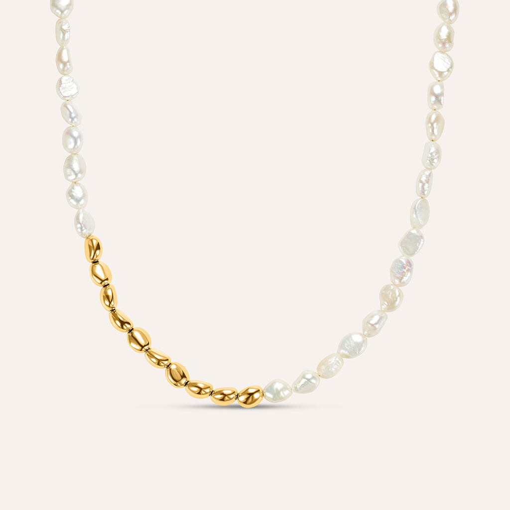 Collana Radiance Acciaio Dorato Perla D'Acqua Dolce
