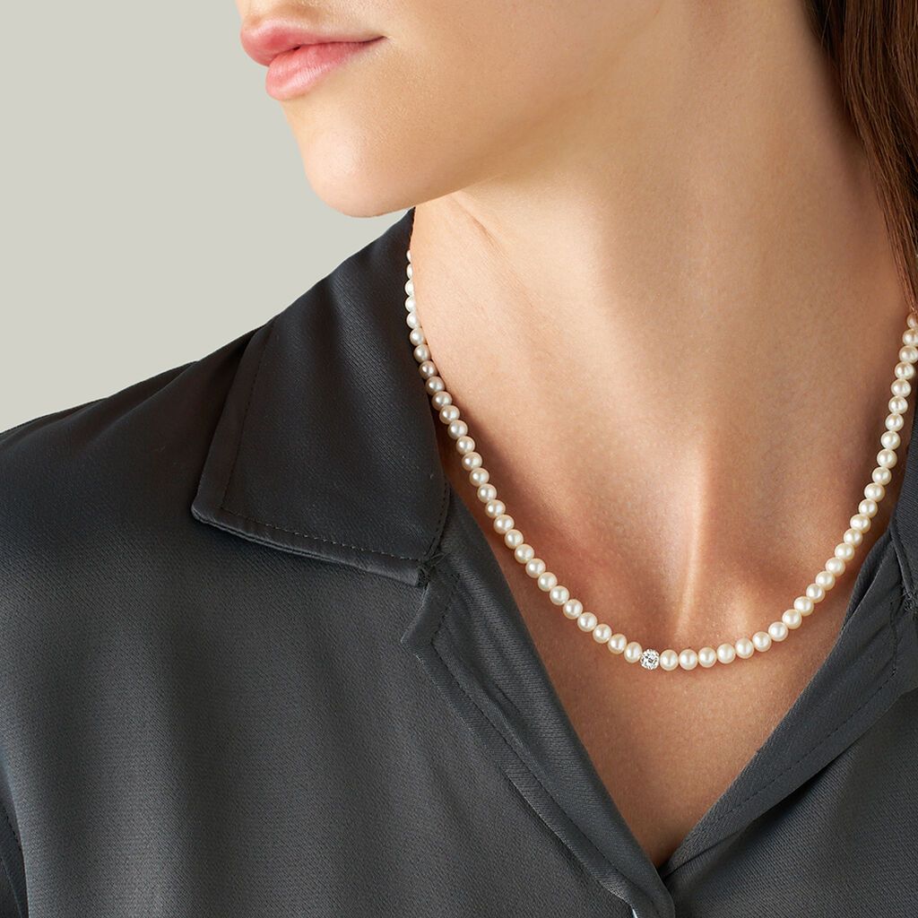 Collana Gabrielle Oro Bianco Perla D'Acqua Dolce Cristallo - Collane Donna | Stroili