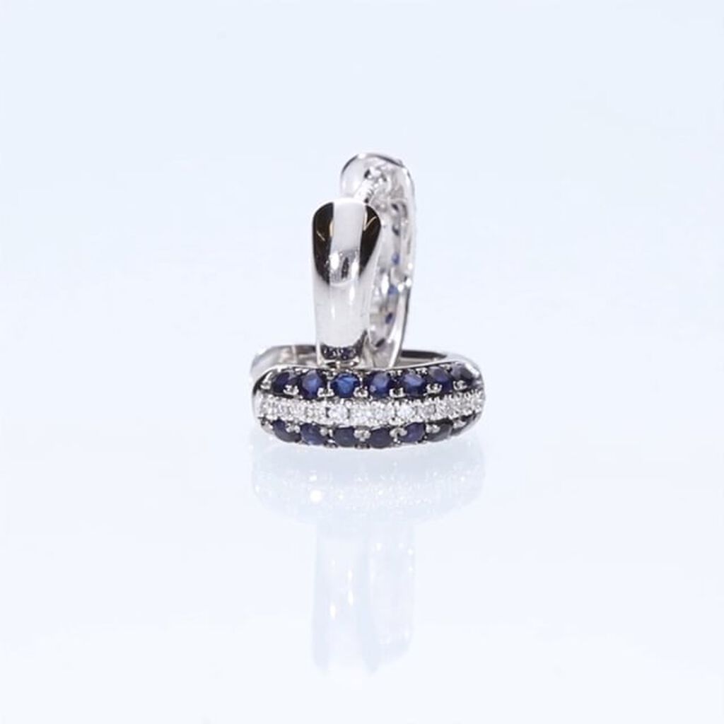 Orecchini A Cerchio Charlotte Oro Bianco Zaffiro Diamante - Orecchini a Cerchio Donna | Stroili